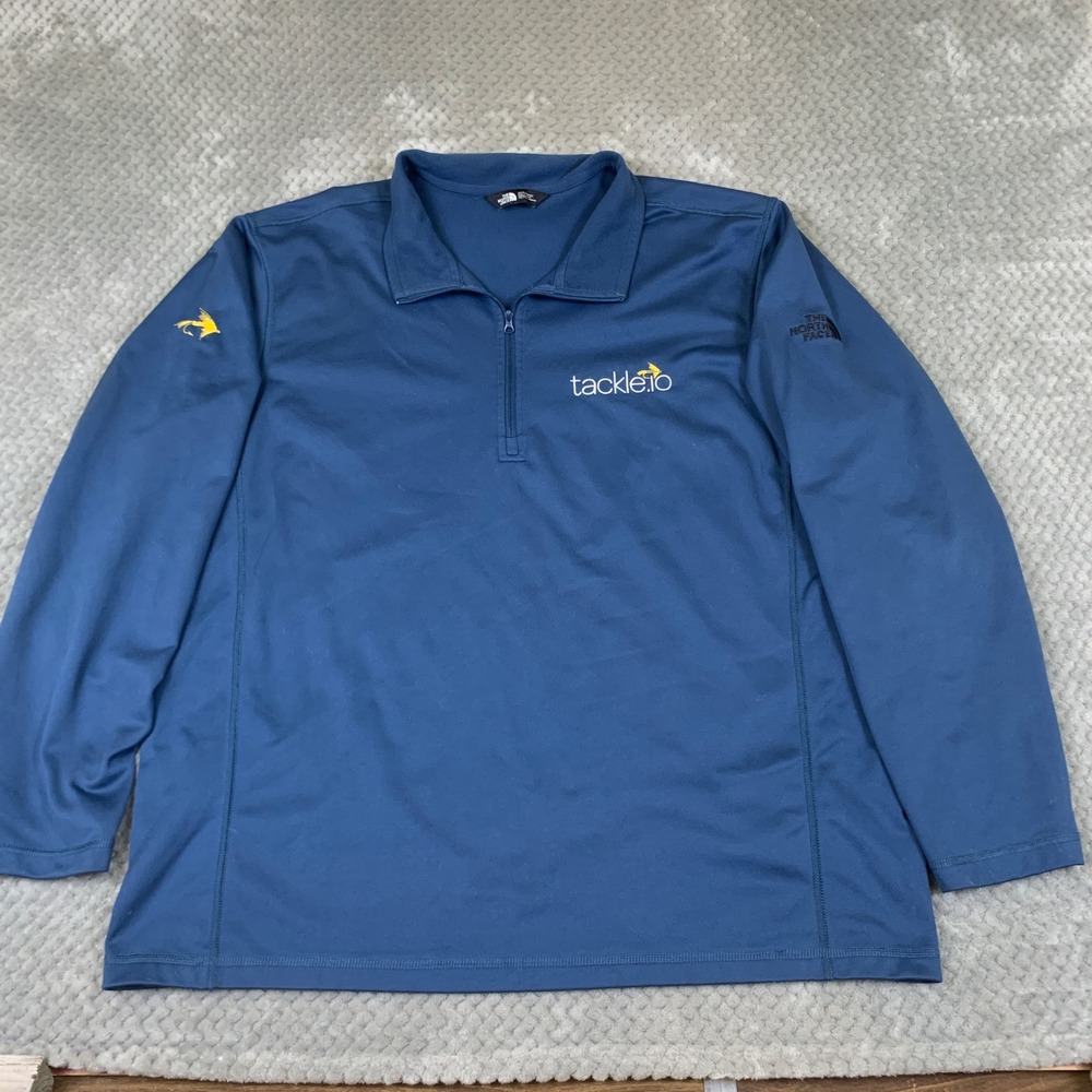 The North Face 1/4 Zip Pullover Mens XXL Blue Tackle.io Fly Fishing Logo